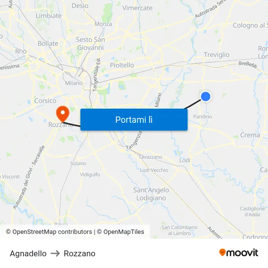 Agnadello to Rozzano map