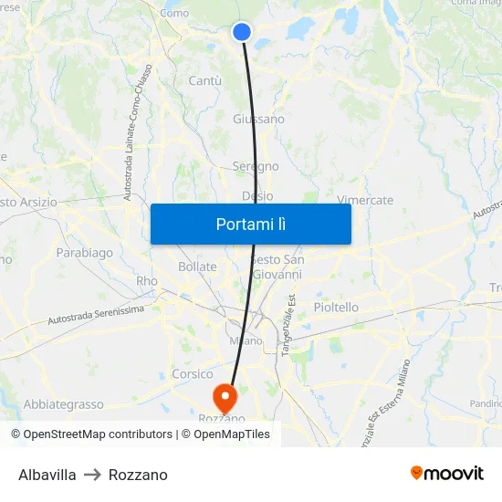 Albavilla to Rozzano map