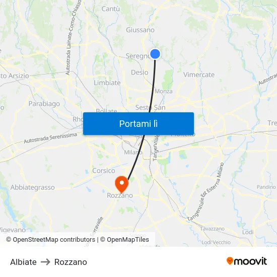 Albiate to Rozzano map