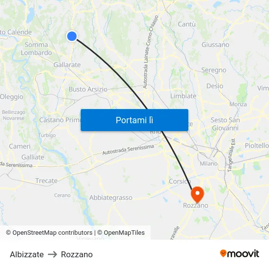 Albizzate to Rozzano map