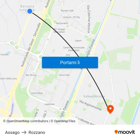 Assago to Rozzano map