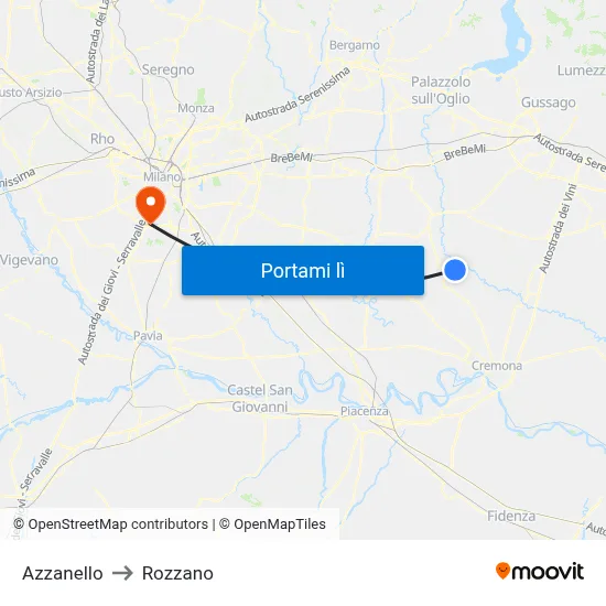 Azzanello to Rozzano map