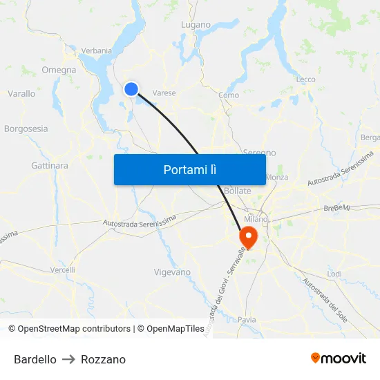 Bardello to Rozzano map
