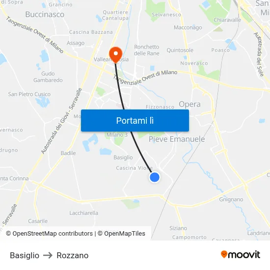 Basiglio to Rozzano map