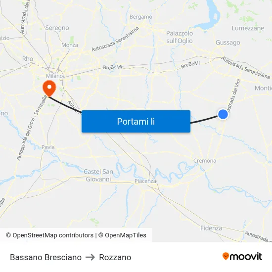 Bassano Bresciano to Rozzano map