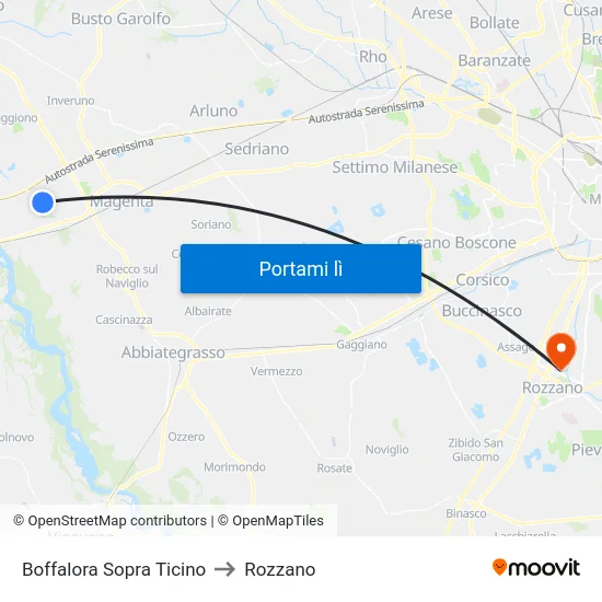 Boffalora Sopra Ticino to Rozzano map