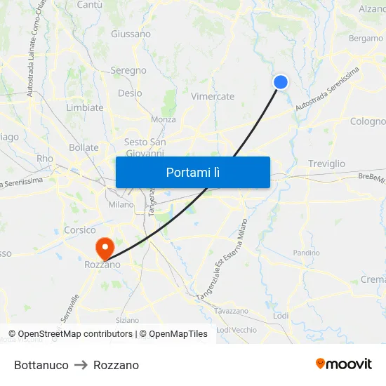 Bottanuco to Rozzano map