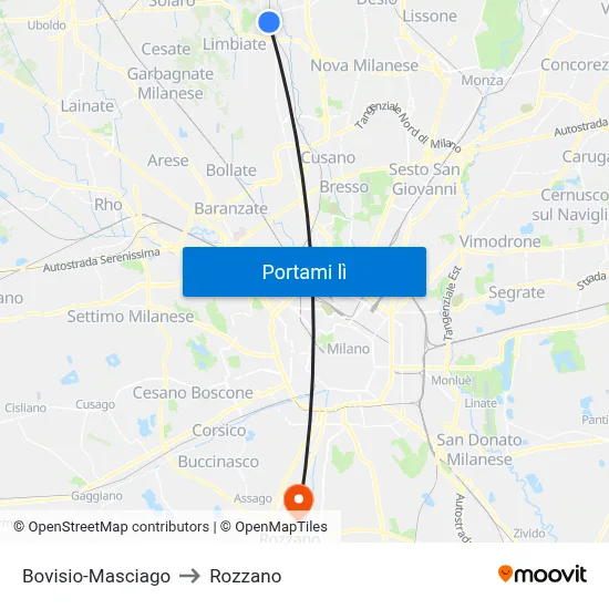 Bovisio-Masciago to Rozzano map