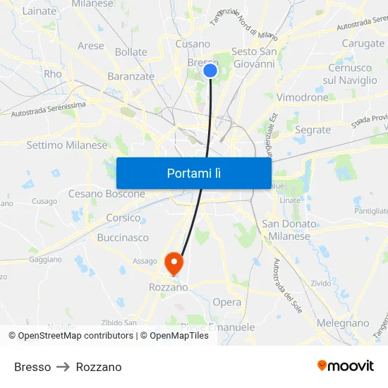 Bresso to Rozzano map