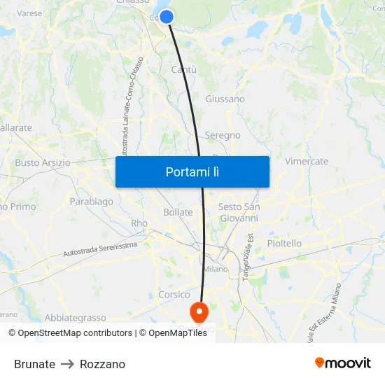 Brunate to Rozzano map