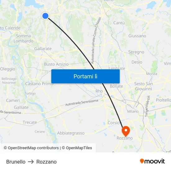 Brunello to Rozzano map