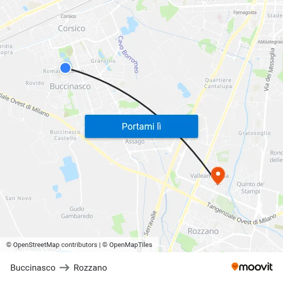 Buccinasco to Rozzano map