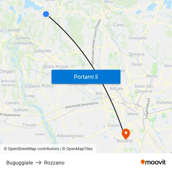 Buguggiate to Rozzano map