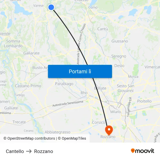 Cantello to Rozzano map