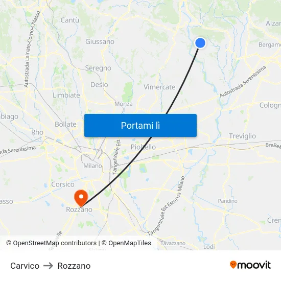 Carvico to Rozzano map