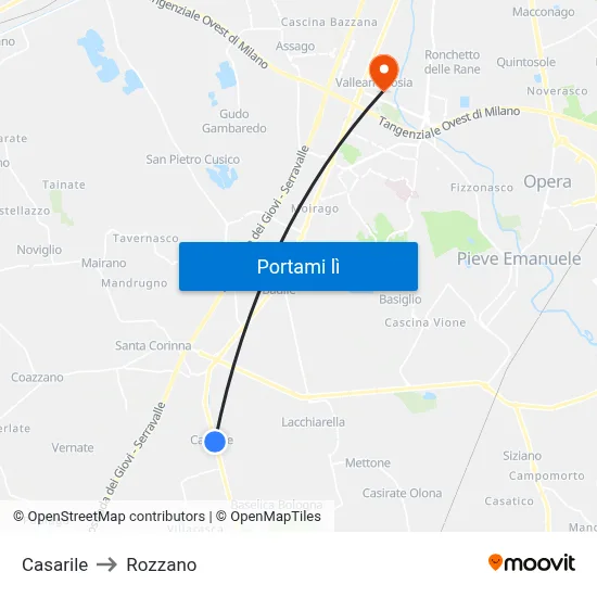 Casarile to Rozzano map