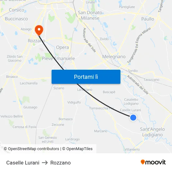 Caselle Lurani to Rozzano map