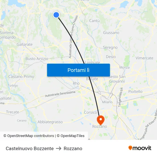 Castelnuovo Bozzente to Rozzano map