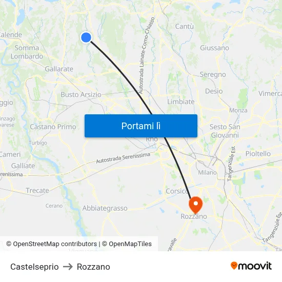 Castelseprio to Rozzano map
