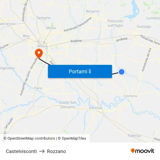 Castelvisconti to Rozzano map