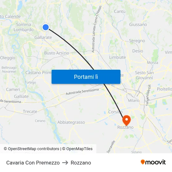 Cavaria Con Premezzo to Rozzano map