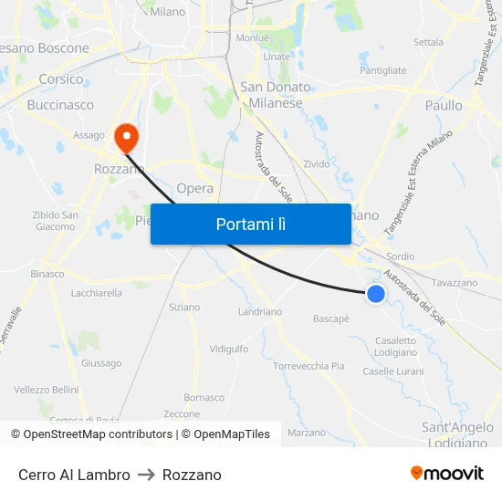 Cerro Al Lambro to Rozzano map