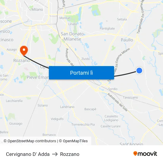 Cervignano D' Adda to Rozzano map