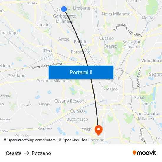 Cesate to Rozzano map