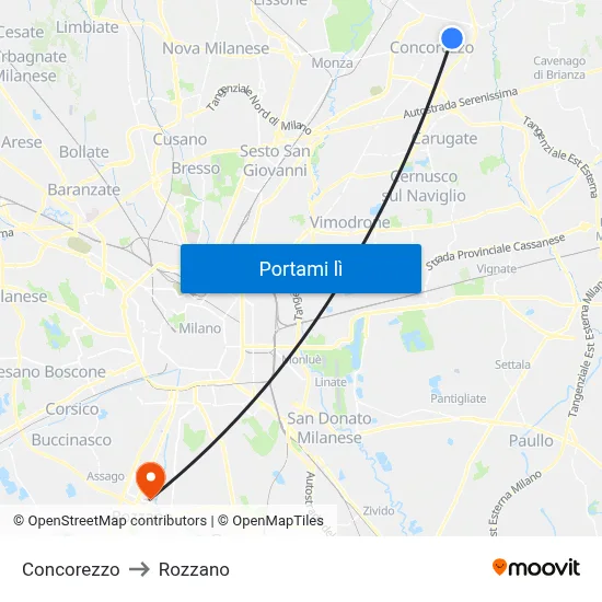 Concorezzo to Rozzano map