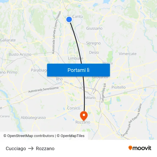 Cucciago to Rozzano map