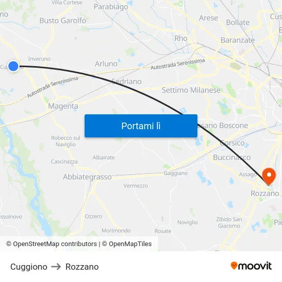 Cuggiono to Rozzano map