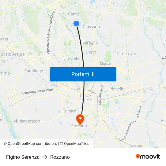 Figino Serenza to Rozzano map