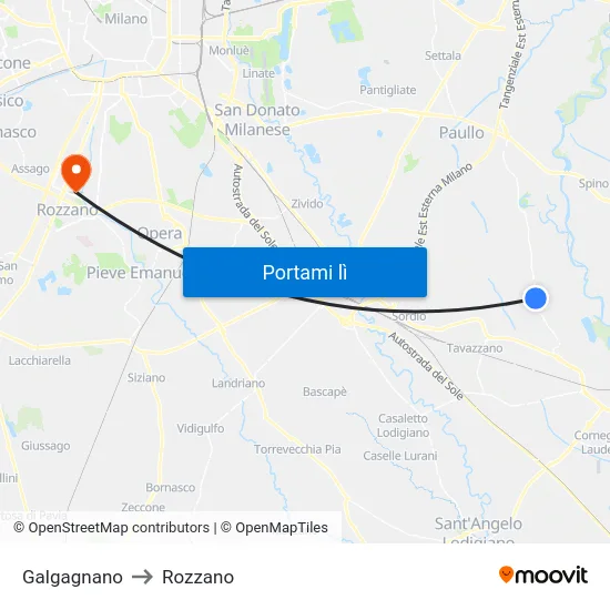 Galgagnano to Rozzano map