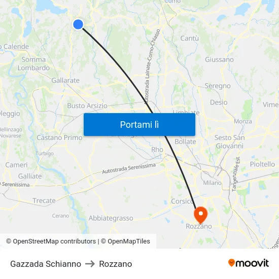 Gazzada Schianno to Rozzano map