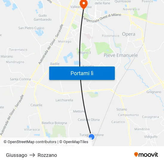Giussago to Rozzano map