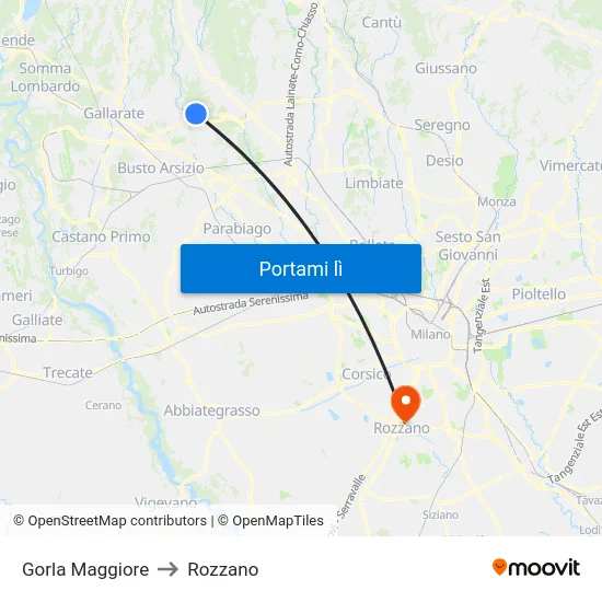 Gorla Maggiore to Rozzano map