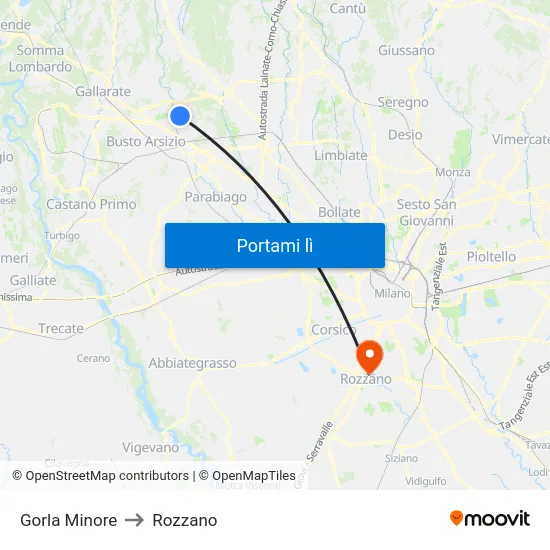 Gorla Minore to Rozzano map