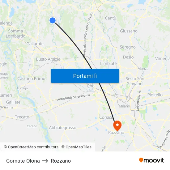 Gornate-Olona to Rozzano map