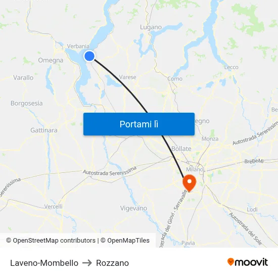 Laveno-Mombello to Rozzano map