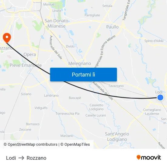 Lodi to Rozzano map