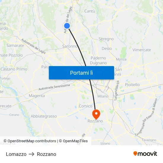 Lomazzo to Rozzano map