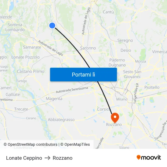 Lonate Ceppino to Rozzano map