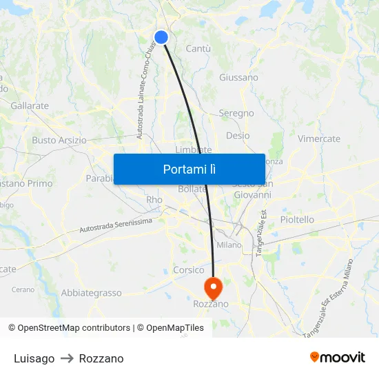 Luisago to Rozzano map