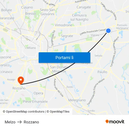 Melzo to Rozzano map