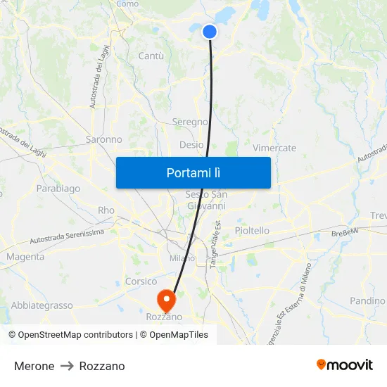 Merone to Rozzano map