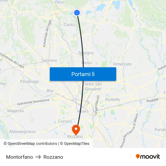 Montorfano to Rozzano map