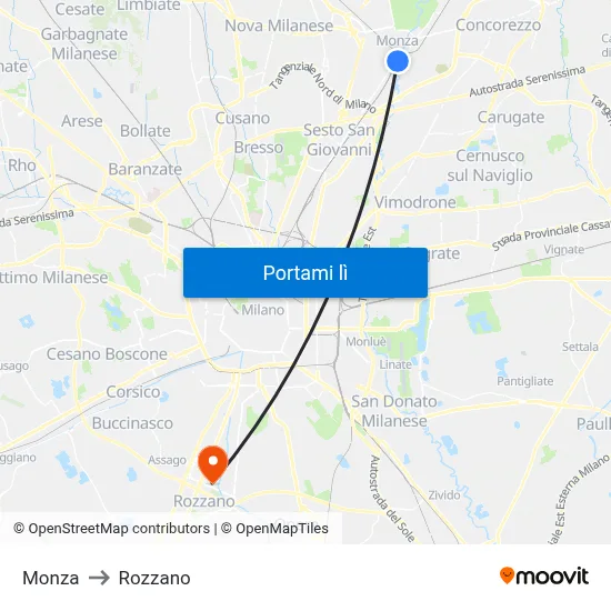 Monza to Rozzano map