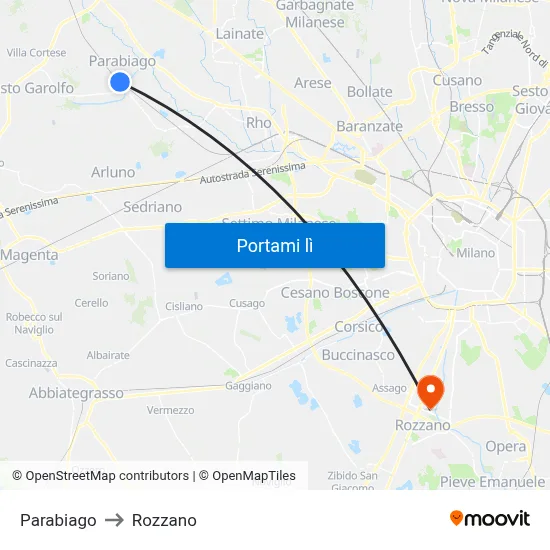 Parabiago to Rozzano map