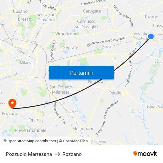 Pozzuolo Martesana to Rozzano map