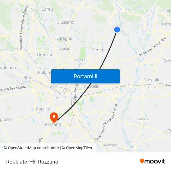 Robbiate to Rozzano map